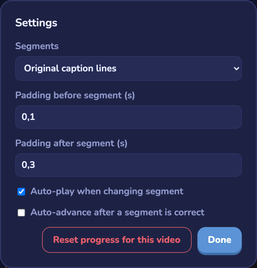 Settings dialog