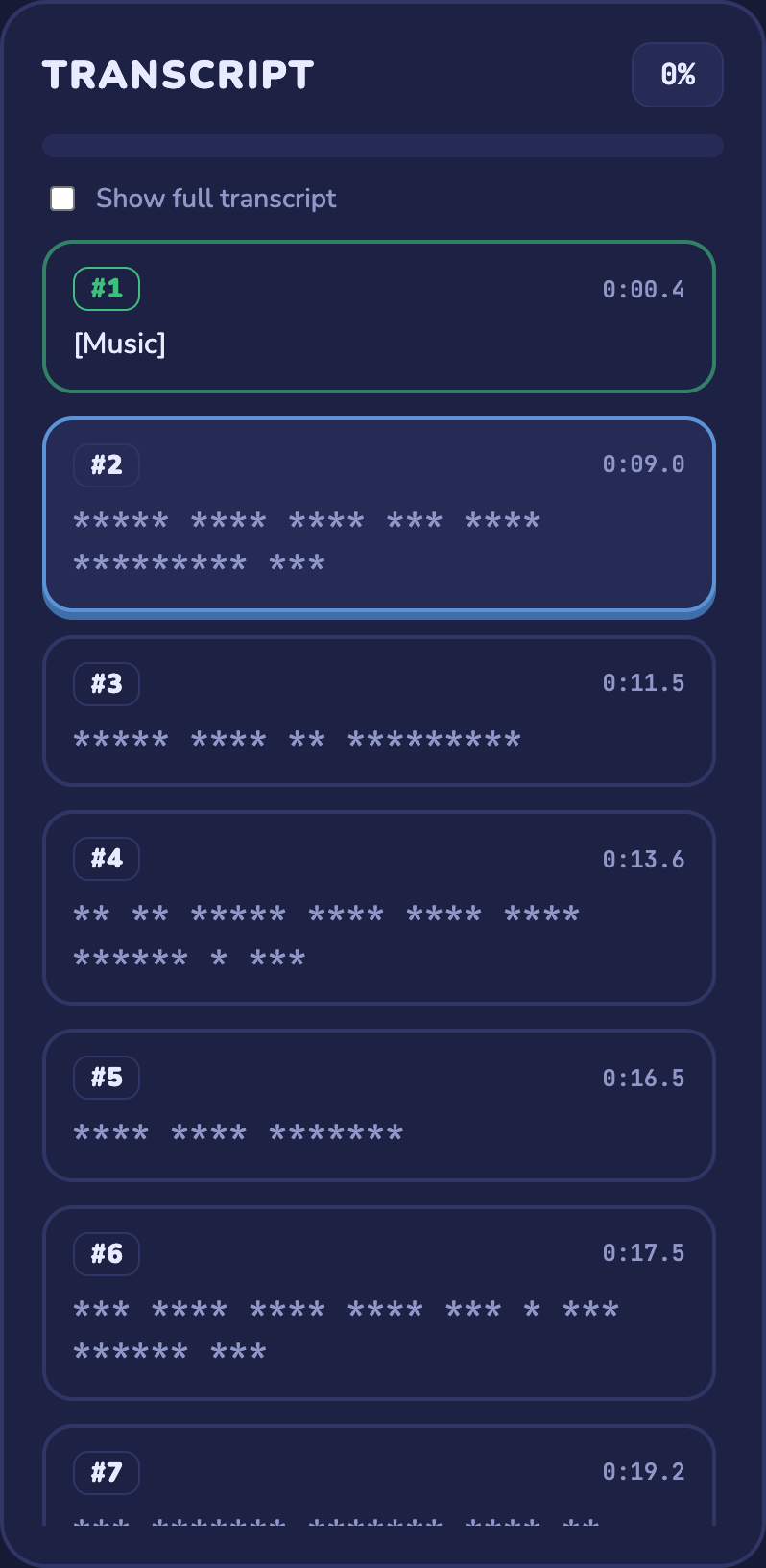Transcript panel